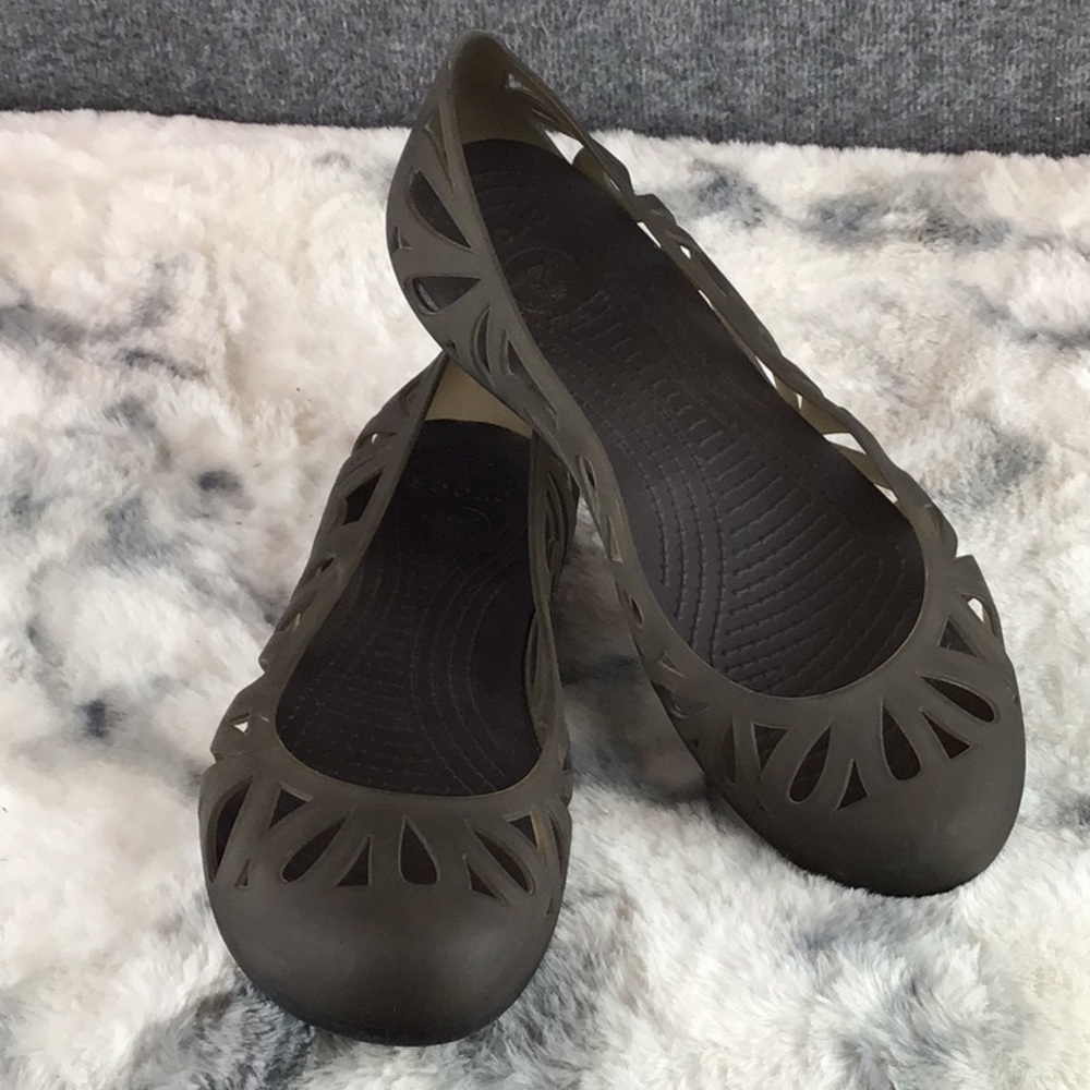 CROCS Brown Ballet Flats with Cutouts Lattice Design Size 8
